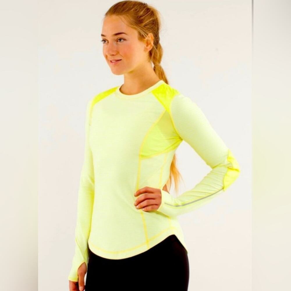 Lululemon Women's Ice Queen Long Sleeve Stripe Top Size 6 Yellow Athletic Comfy